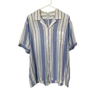 Brooks Brothers Men's Large Blue White Regular Fit Linen Shirt
